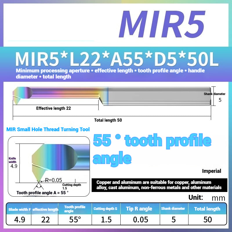 1125-MIR Bore Thread Turning Tools DLC Color Coated Aluminum and Copper CNC Shock Resistant Tungsten Carbide Small Hole Turning Tools Picking Tools Shandong Denso Pricision Tools Co.,Ltd.